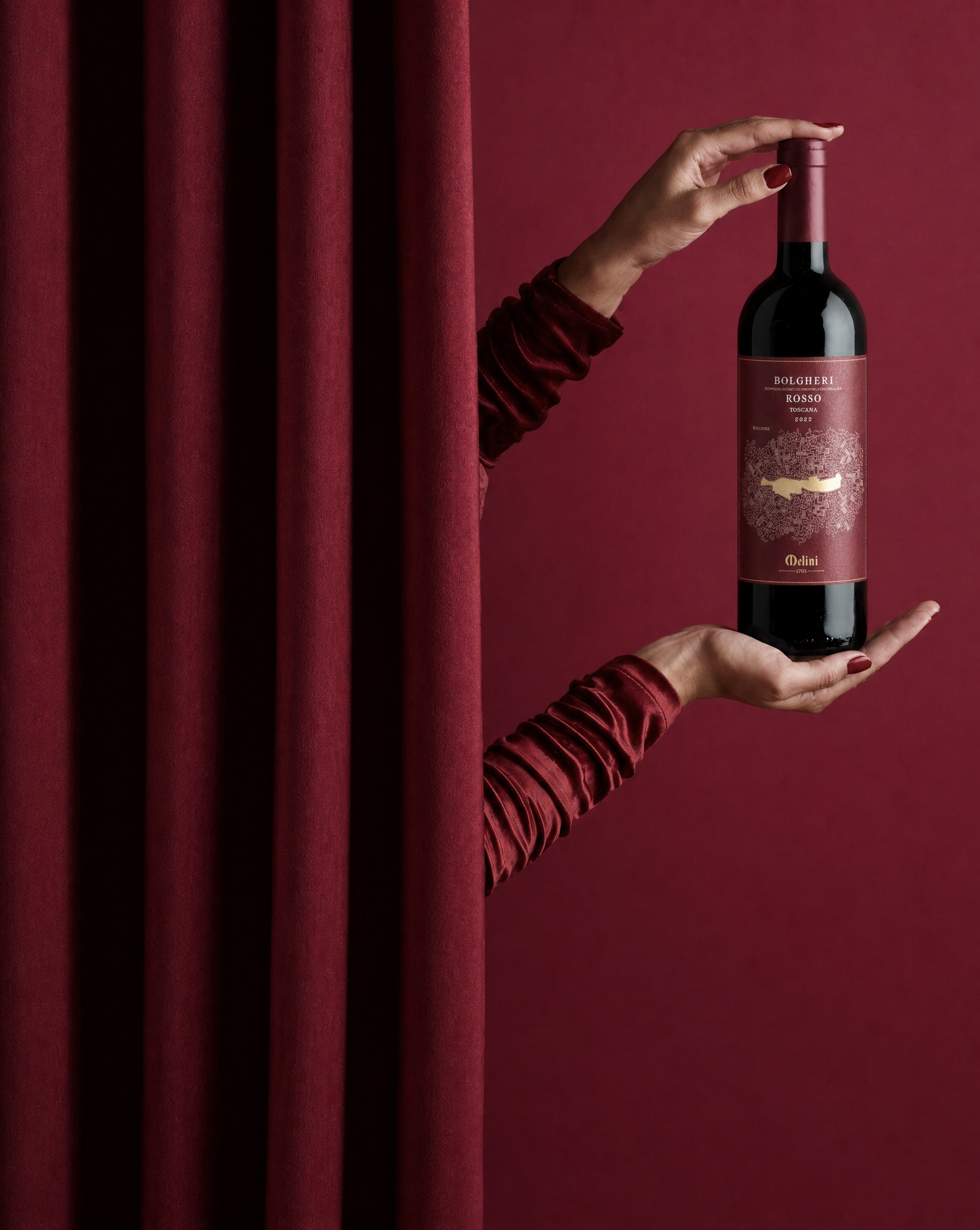 Bolgheri Rosso DOC — intense ruby red dry red wine, 750ml, Saraceni Wines (product shot)