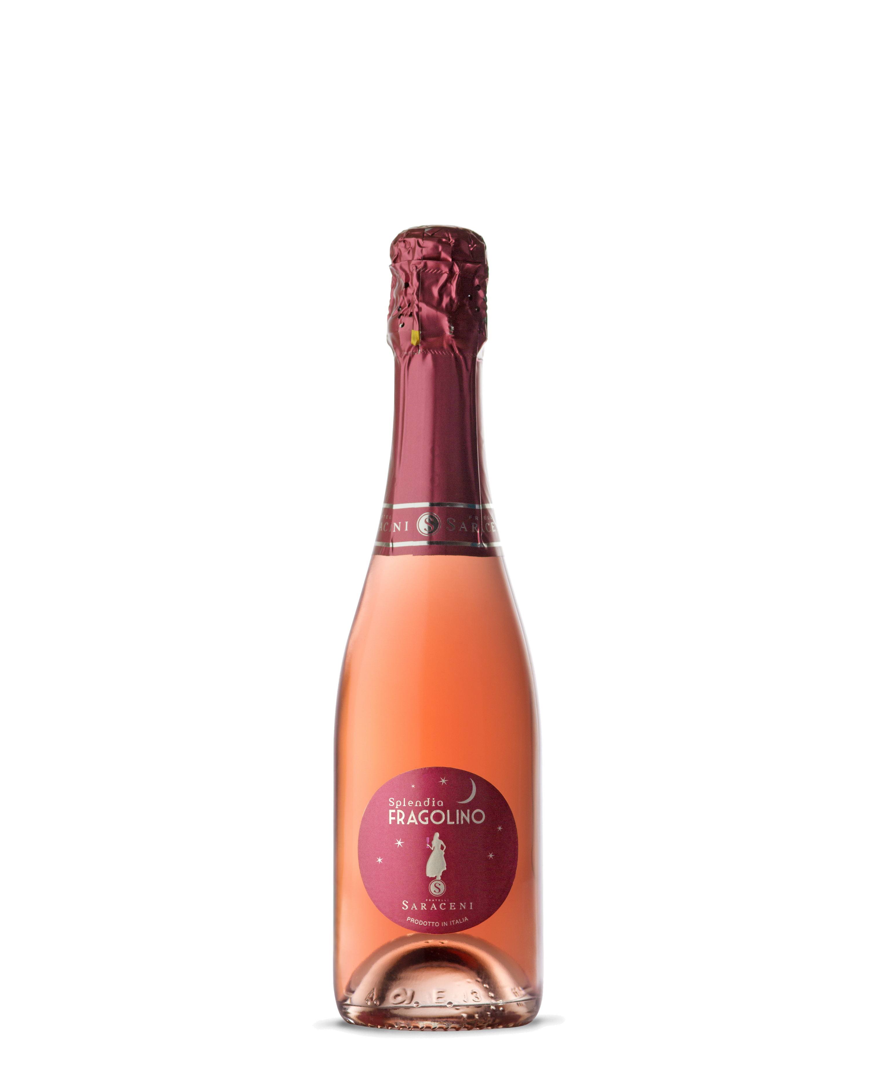 Baby Fragolino 6 pack — six mini 375ml bottles of Saraceni sparkling wild strawberry wine, hero shot, ideal for weddings and gifting