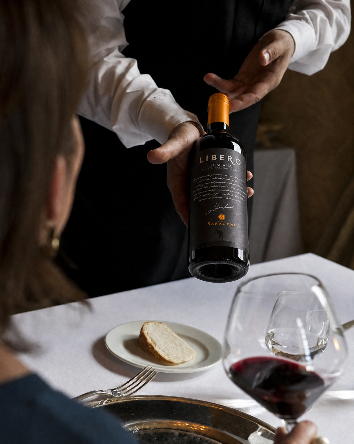 Libero Super Tuscan — intense ruby red dry Super Tuscan red wine, 750ml, Saraceni Wines (lifestyle image)