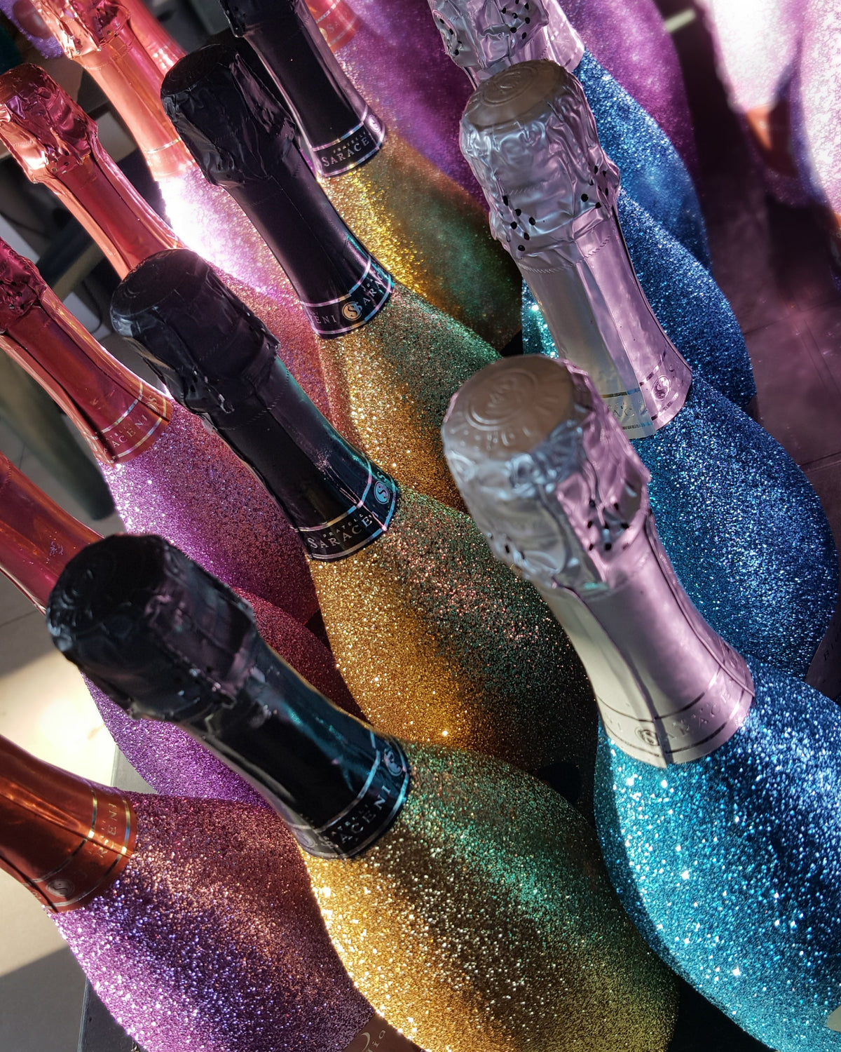 Diamond Dust — sparkling sweet wine trio with glitter, 3 x 750ml bottles, Saraceni Wines (product shot)