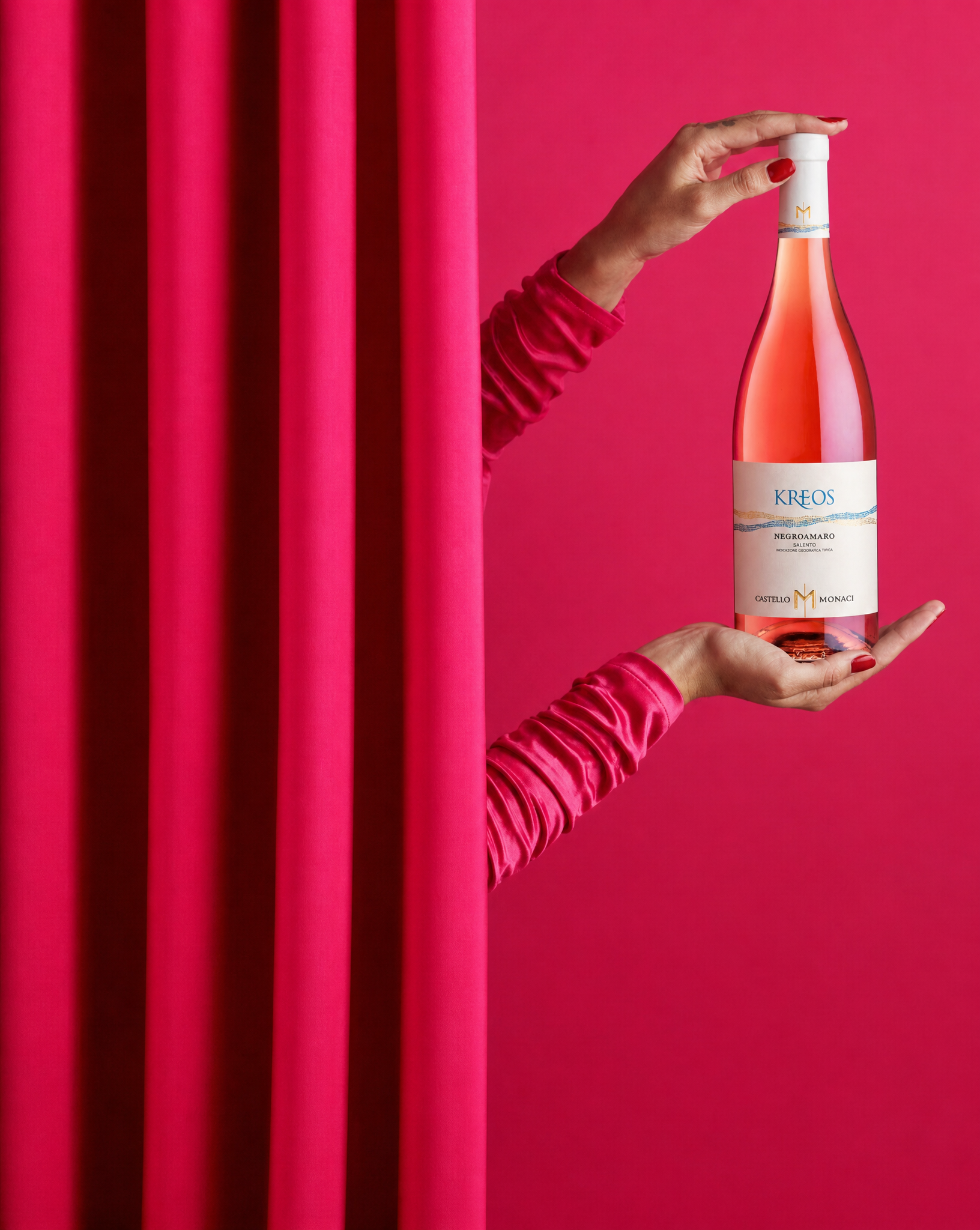 Kreos Rosé — bright pink dry rosé wine, 750ml, Saraceni Wines (product shot)