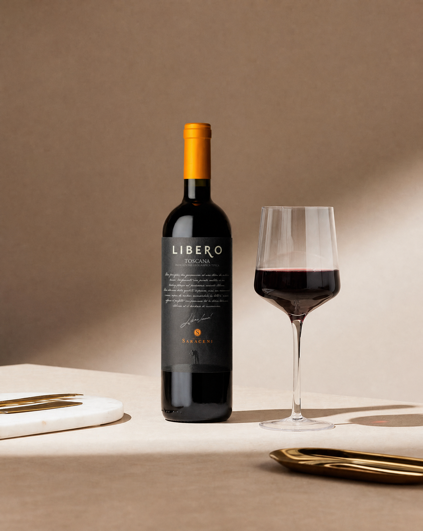 Libero Super Tuscan — intense ruby red dry Super Tuscan red wine, 750ml, Saraceni Wines (product shot)