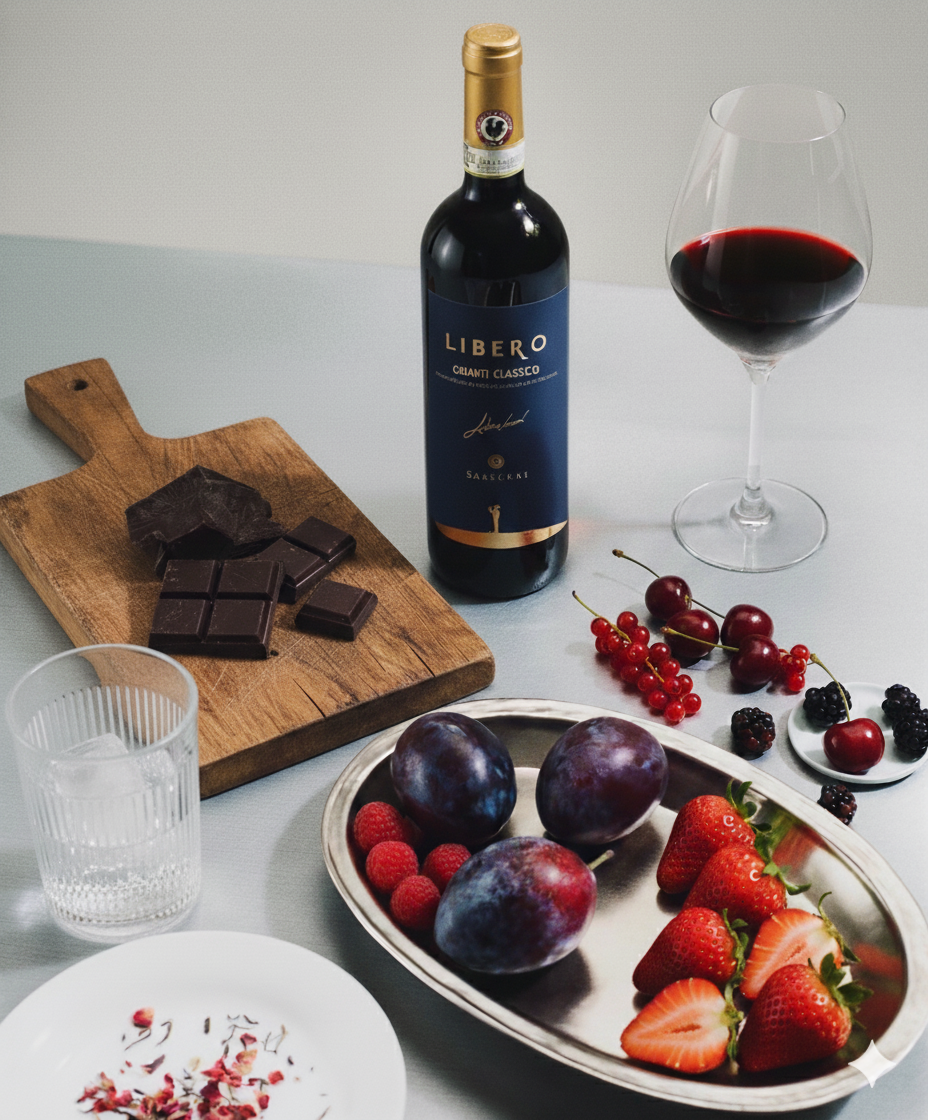 Libero Chianti Classico — ruby red dry Chianti Classico red wine, 750ml, Saraceni Wines (tasting visual)