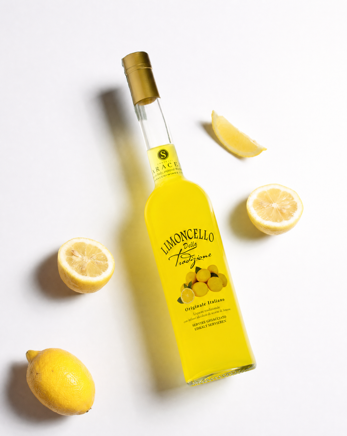 Limoncello d'Autore — bright yellow sweet Italian limoncello liqueur, 500ml, Saraceni Wines (tasting notes visual)