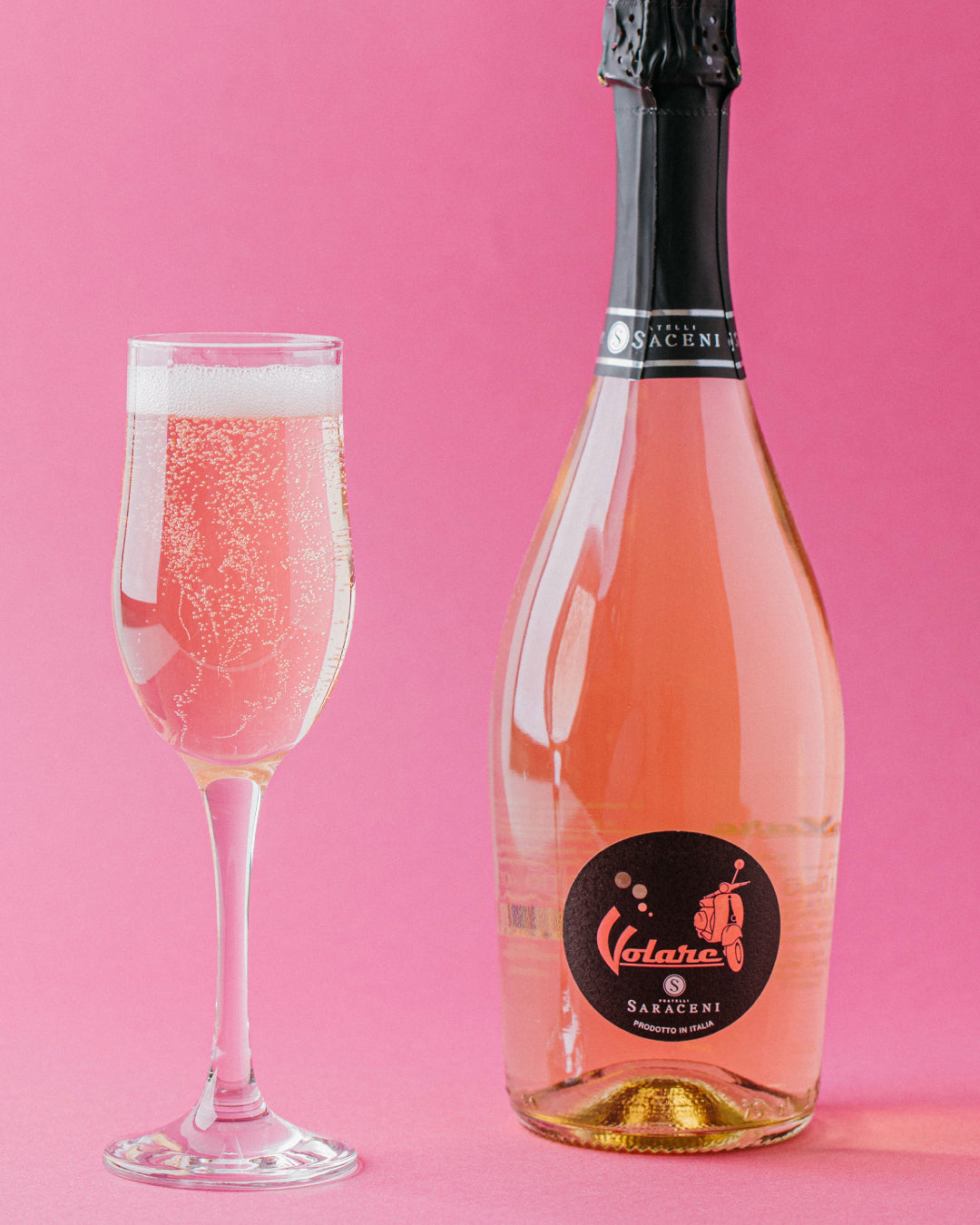 Volare Pink Grapefruit — straw yellow sparkling medium-sweet wine with pink reflections, 750ml, Saraceni Wines (editorial shot)