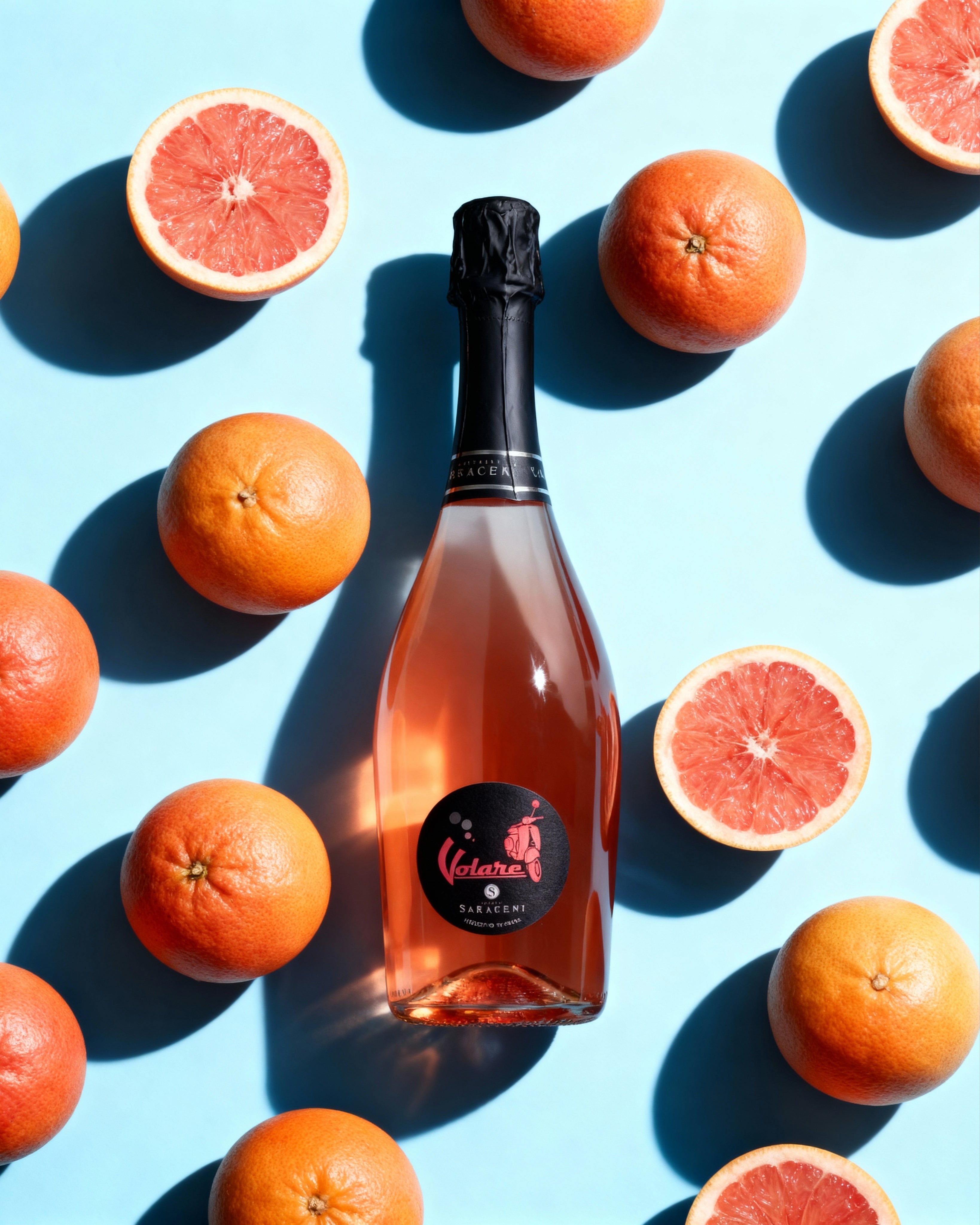Volare Pink Grapefruit — straw yellow sparkling medium-sweet wine with pink reflections, 750ml, Saraceni Wines (tasting notes visual)